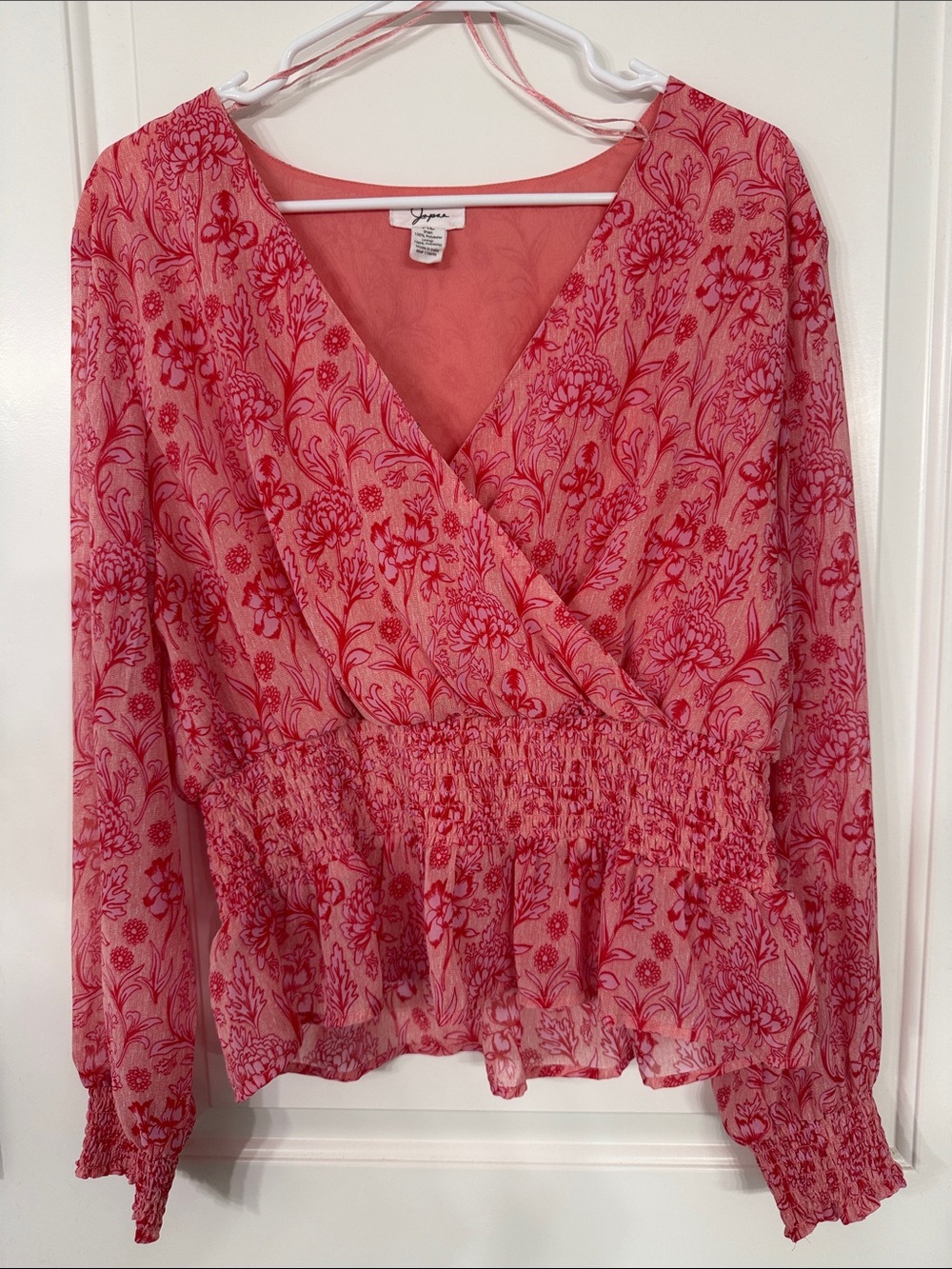 Japna Red-Pink Floral Wrap Blouse